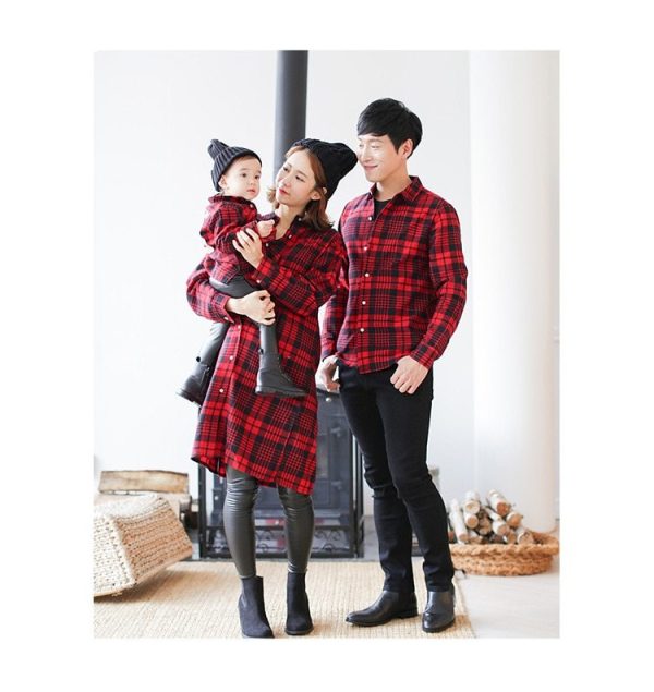 Mother and child red plaid shirt parent-child outfit - Image 3