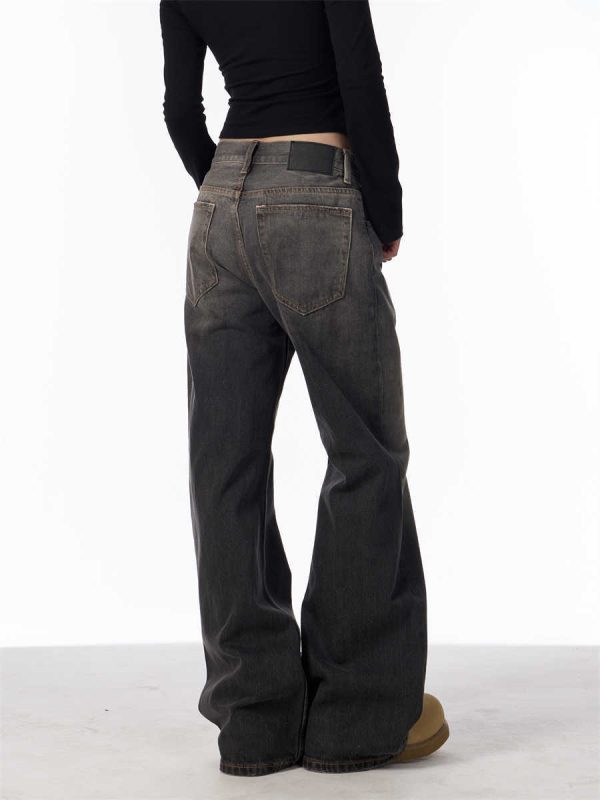 Retro Washed Splash-ink Straight Jeans For Women Loose Straight Trousers - Image 3