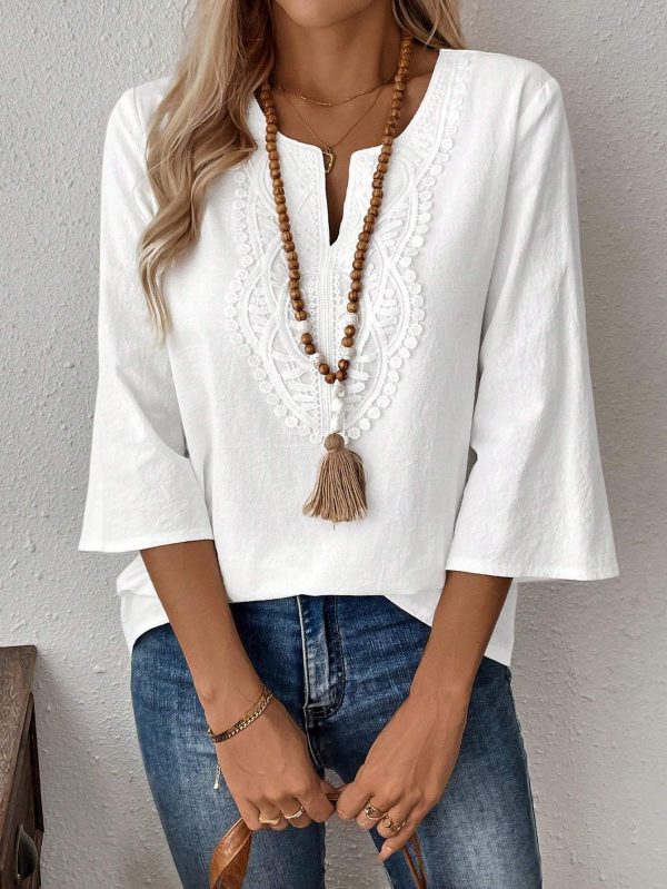 Women's Solid Color V-Neck Long Sleeve Simple Casual Blouse - Image 4