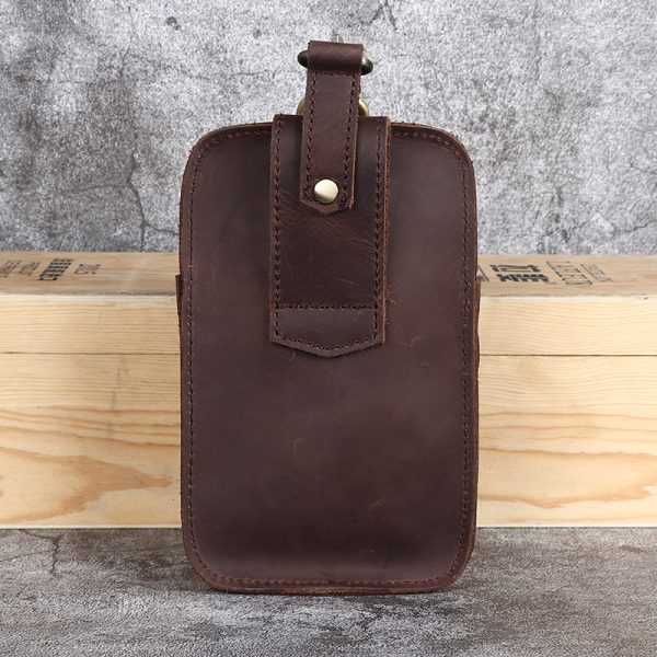 Crazy Horse Leather Men's Belt Bag First Layer Cowhide Mobile Phone Waist Of Trousers Pannier Bag - Image 3