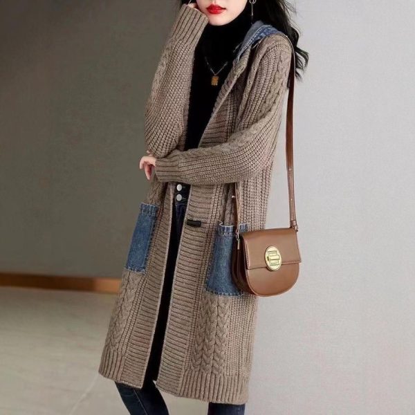 Spring And Autumn Cardigan Mid-length Loose Western Style Outer Wear Hooded Knitted Top - Image 4