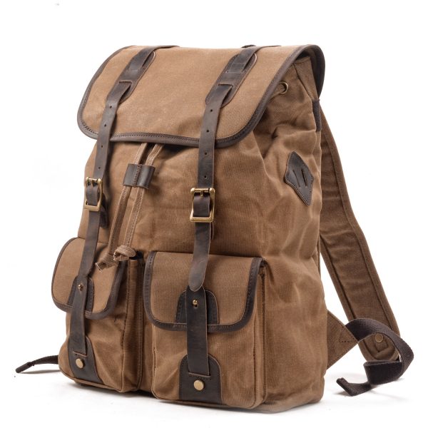 Travel Backpack Canvas Stitching Crazy Horse Leather - Image 4