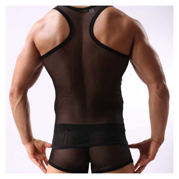 Fitness Transparent Cutout Mesh Men's Underwear Mesh Style For Sports Hurdles Vest Shorts Set - Image 5