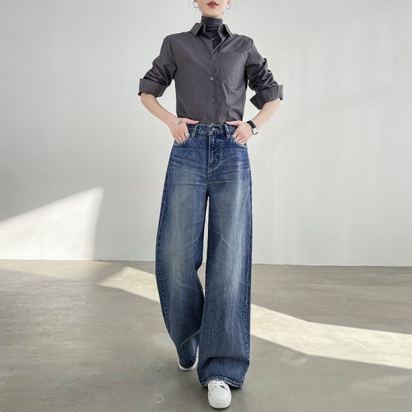 Light Blue Wide Leg Jeans Women's High Waist Loose Straight Mop - Image 3