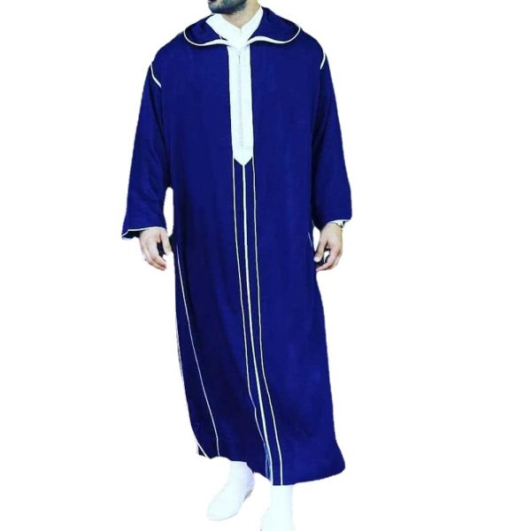 Fashion Casual Men's Dark Blue Stand Collar Robe - Image 5