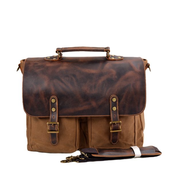 Waterproof Canvas Stitching Leather Briefcase Handbag - Image 8