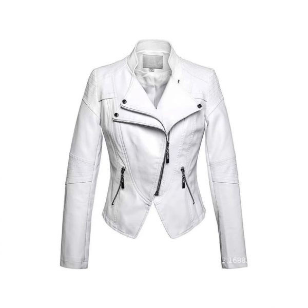 New Women's Leather Top Coat European And American Fashion Motorcycle Slim Fit Short Leather Jacket Jacket Zipper One Generation - Image 3