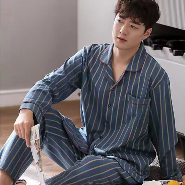 Men's Autumn And Winter Cotton Long-sleeved Trousers Thin Pajamas Loose Home Wear Suit Men - Image 6