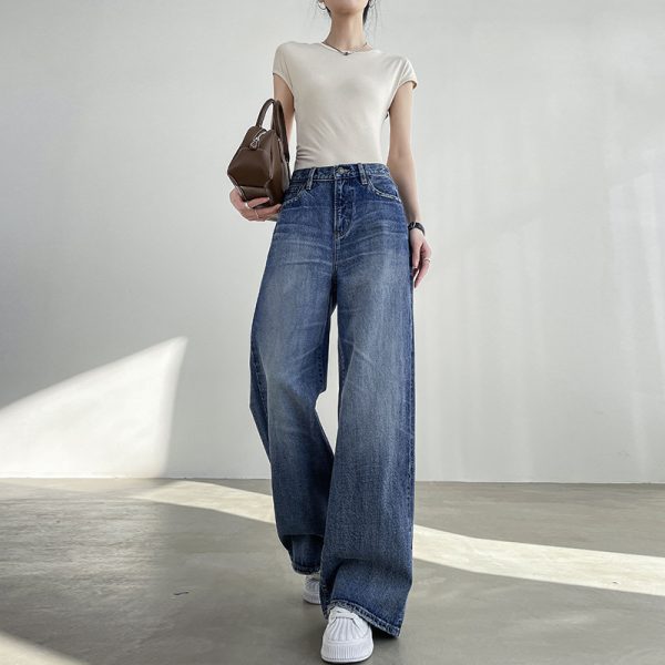 Light Blue Wide Leg Jeans Women's High Waist Loose Straight Mop - Image 2