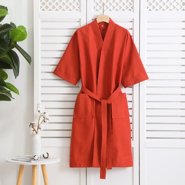 Cotton Single-layer Yarn Bathrobe Spring Summer Cropped Sleeves Mid-length Bathrobe - Image 10