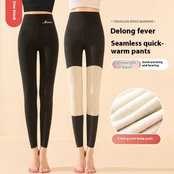 Winter High Waist Knee-pad Leggings Fashion Warm Double-sided Frosted Pants Solid Slim Trousers Women Clothing - Image 9