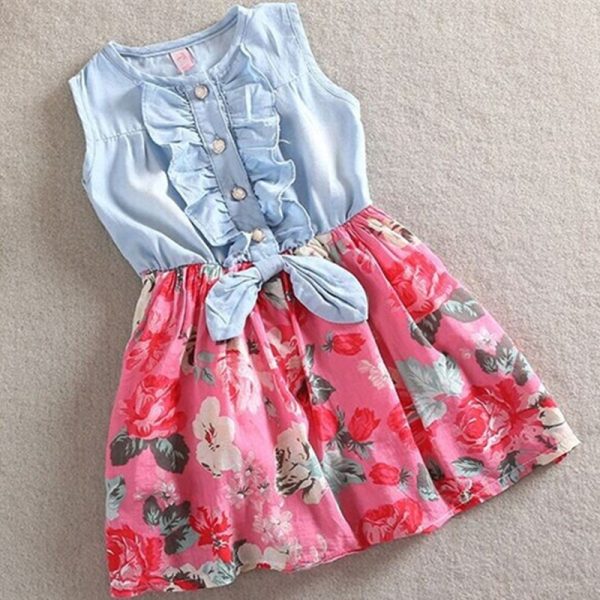 Summer Children Sleeveless Girl Denim Floral Dresses - Image 9