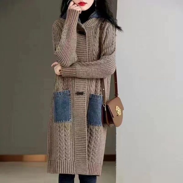 Spring And Autumn Cardigan Mid-length Loose Western Style Outer Wear Hooded Knitted Top - Image 8