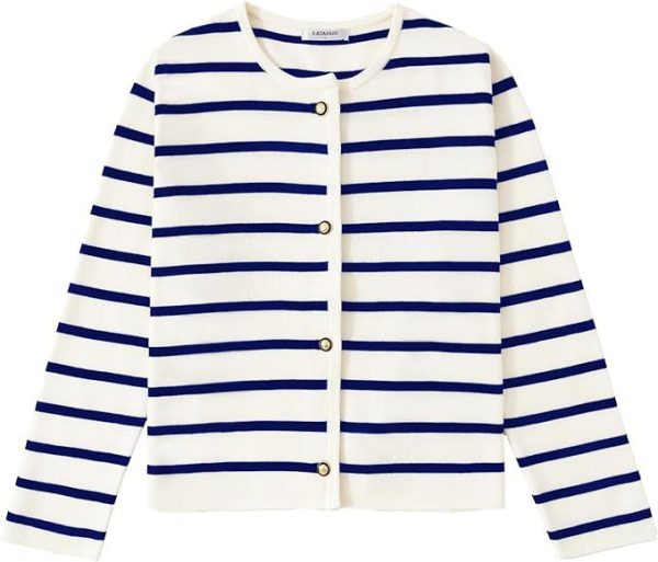 Women's Striped Cardigan Sweater Fashion Long Sleeve Button - Image 9