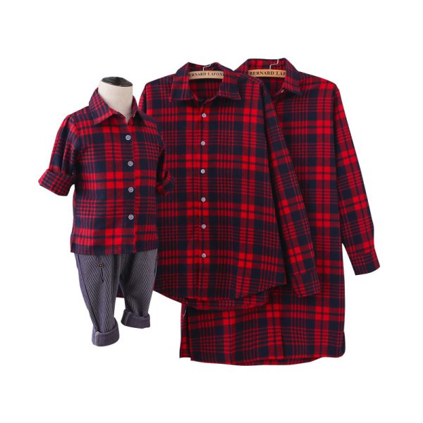 Mother and child red plaid shirt parent-child outfit - Image 5