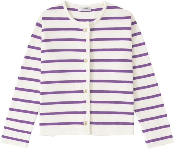 Women's Striped Cardigan Sweater Fashion Long Sleeve Button - Image 10