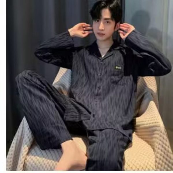 Men's Autumn And Winter Cotton Long-sleeved Trousers Thin Pajamas Loose Home Wear Suit Men - Image 8