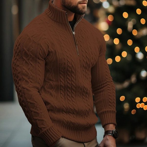 Men's Knitwear Half Zipper Coat Solid Color Twisted Thickened Sweater - Image 2