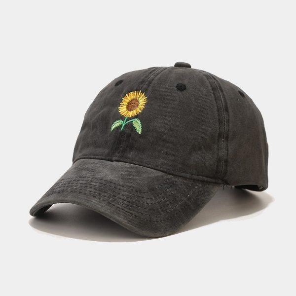 Washed-out Vintage SUNFLOWER Embroidered Peaked Cap Outdoor Travel - Image 8