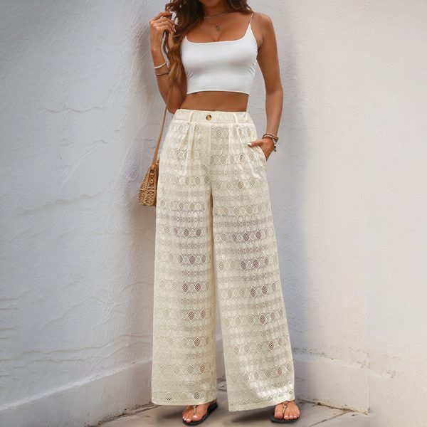 European And American Pants Women's High Waist Loose Lace Wide Leg Pants - Image 3