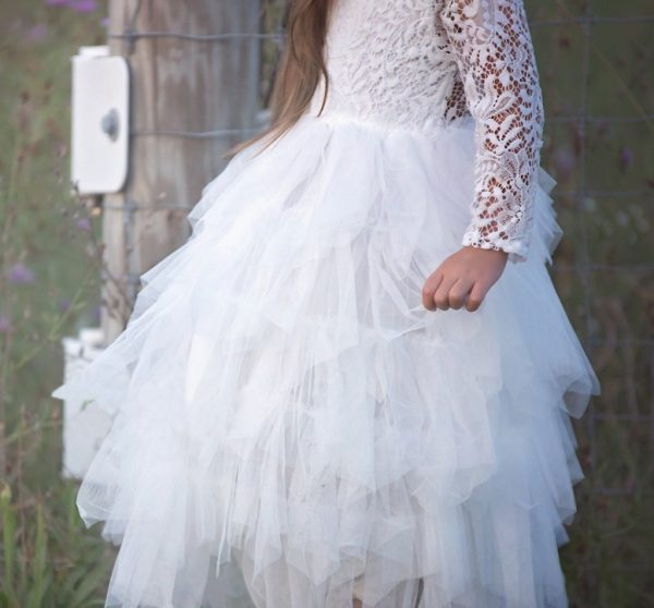 Autumn And Winter Explosions Hollow Children's Skirt Lace Long-sleeved Girls White Princess Dress Irregular Dress - Image 2