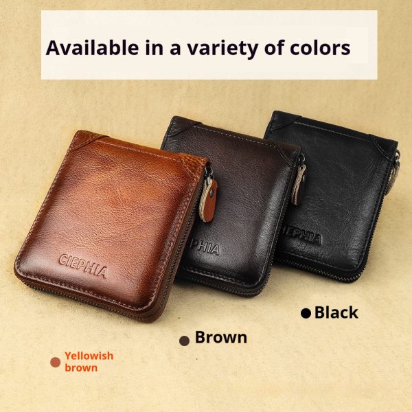 Men's Wallet Leather Short Anti-theft Swiping Zipper Multifunctional - Image 4