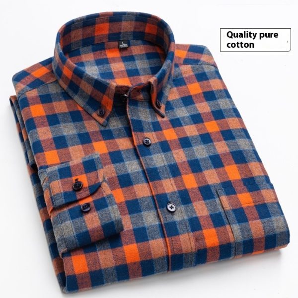 Cotton Brushed Plaid Long-sleeved Shirt Business Casual Cotton Men's Shirt Autumn And Winter - Image 2