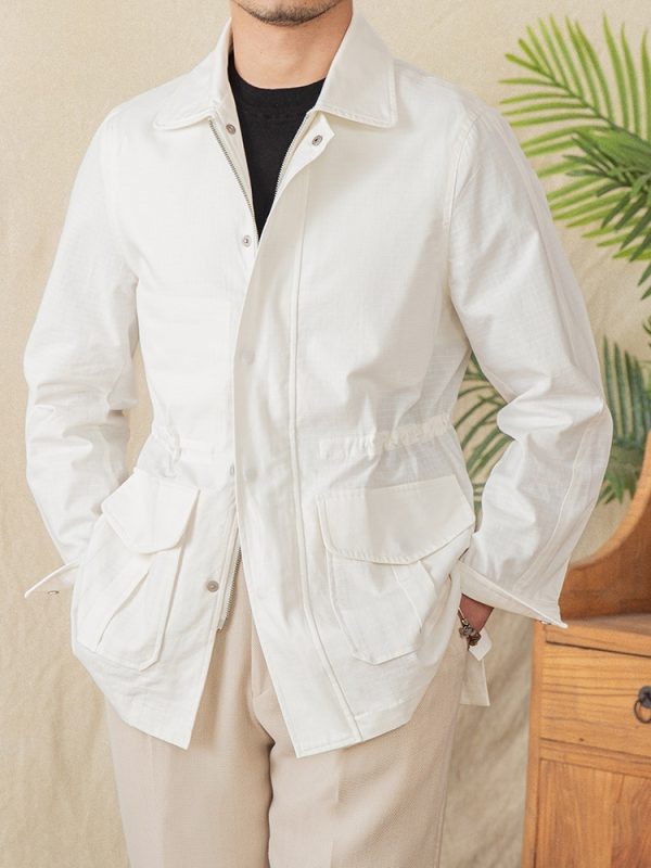 Vintage Cotton Simple Drawstring Jacket Outdoor Casual Breathable Jacket - Image 5