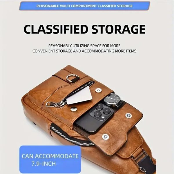 Premium PU Leather Vintage-Style Chest Bag - Spacious Multi-Compartment Crossbody Bag With Waterproof Design, Large Capacity, And Stylish Casual Look For Men - Image 7