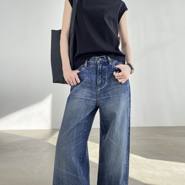 Light Blue Wide Leg Jeans Women's High Waist Loose Straight Mop - Image 4