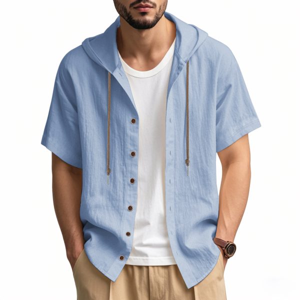 Loose Hooded Short-sleeved Shirt For Men - Image 10