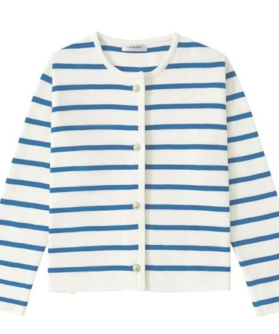 Women’s Striped Cardigan Sweater Fashion Long Sleeve Button