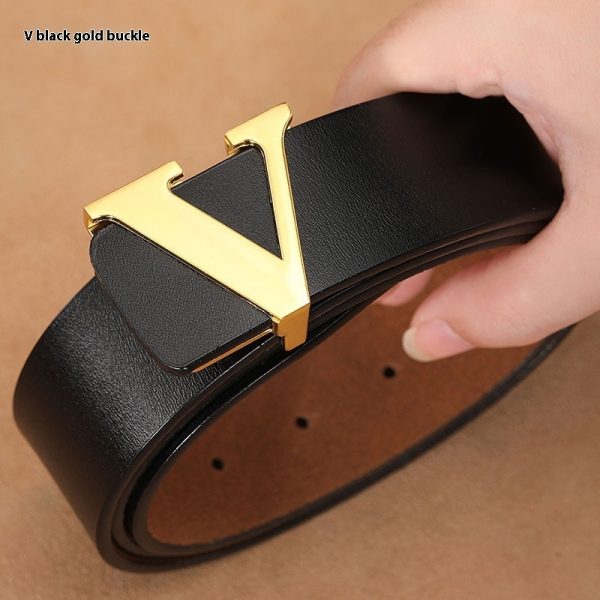 Factory Direct Sales Retro Smooth Genuine Leather Pure Cowhide Letter V Pants Belt - Image 4