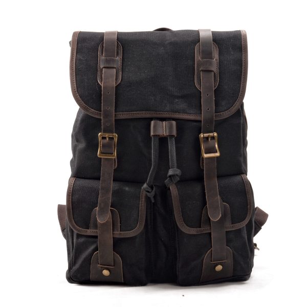 Travel Backpack Canvas Stitching Crazy Horse Leather - Image 6