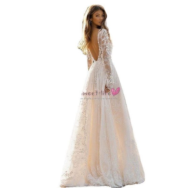 Women's Wedding Dress Lace Long Sleeve Dinner Party Gown - Image 4