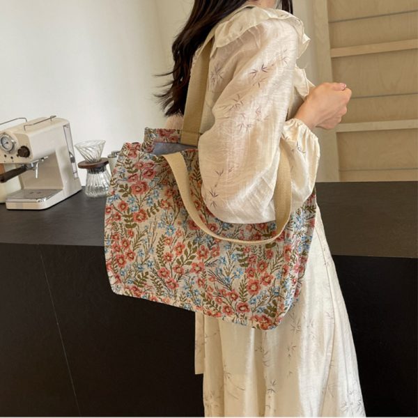 Flowers Canvas Handbag Fashion Large Capacity Shoulder Bags For Women - Image 3