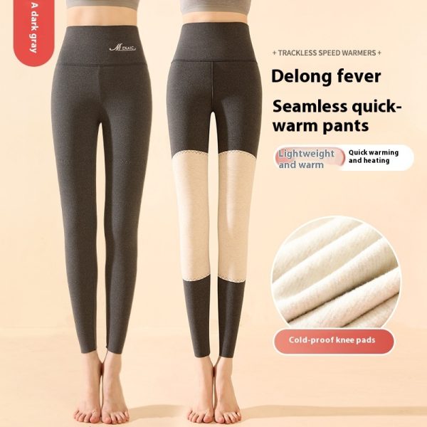 Winter High Waist Knee-pad Leggings Fashion Warm Double-sided Frosted Pants Solid Slim Trousers Women Clothing - Image 10