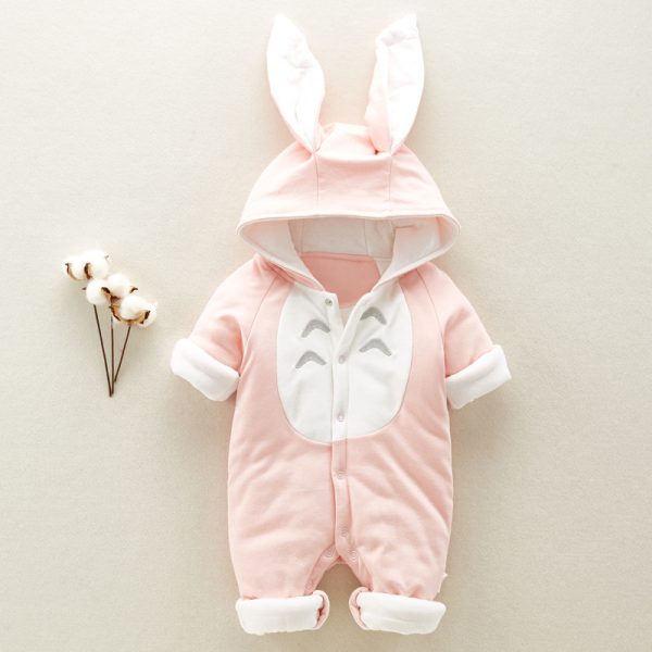 The new cotton padded cotton baby romper thickened chinchilla hooded cotton baby Onesies newborn go climbing clothes - Image 7