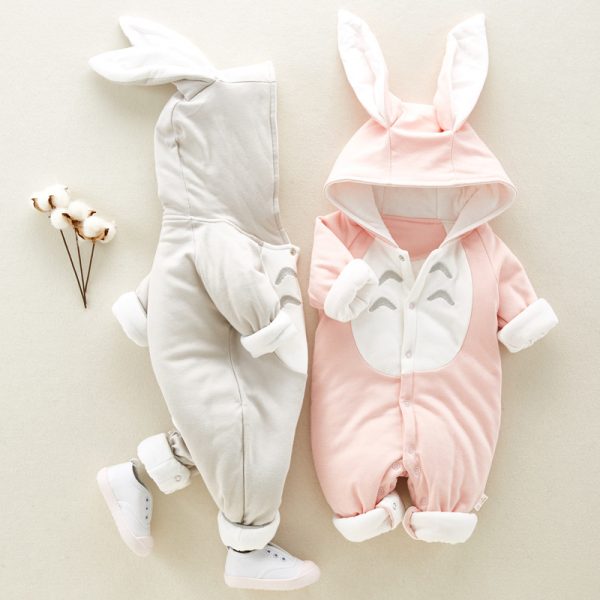 The new cotton padded cotton baby romper thickened chinchilla hooded cotton baby Onesies newborn go climbing clothes - Image 3