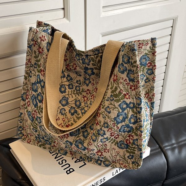 Flowers Canvas Handbag Fashion Large Capacity Shoulder Bags For Women - Image 7