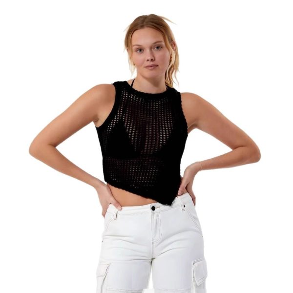 Spring And Summer Fashion European And American Style Sexy Beach Style Side Open Split Vest Knitwear Top - Image 2