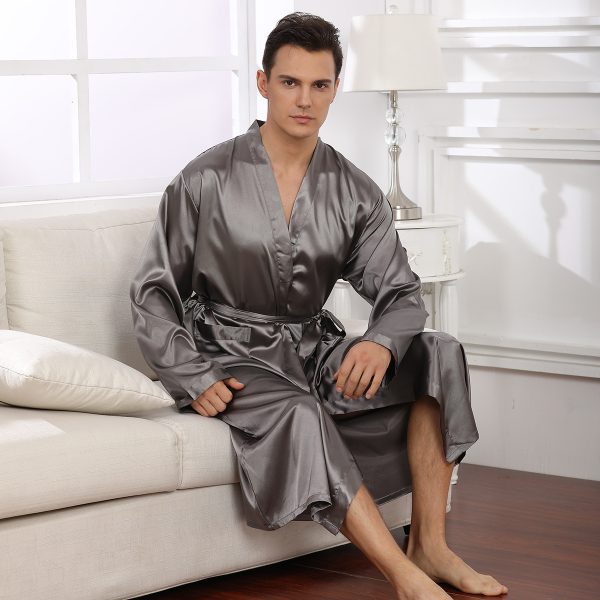 Men's Robe Ultra-thin Cardigan Nightgown Loose Plus Size - Image 4