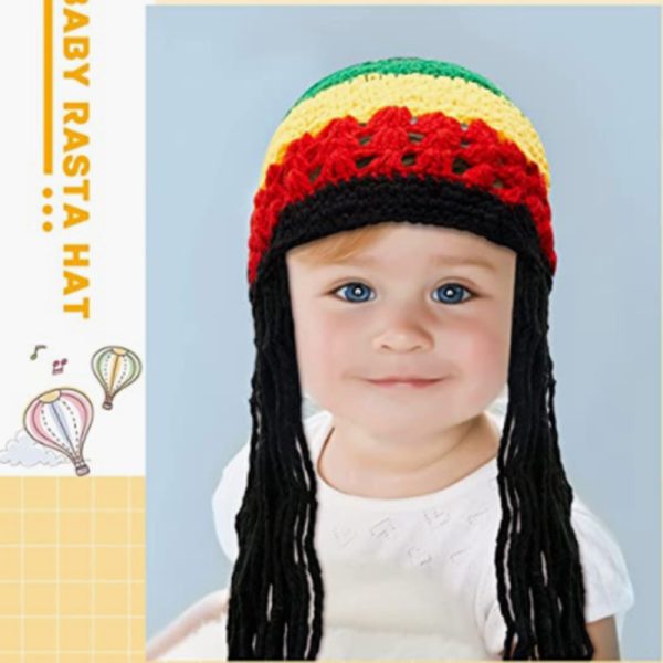 Halloween Jamaica Reggae Children Woolen Cap Handmade Knitted Rainbow Striped Festival Funny Wear - Image 2