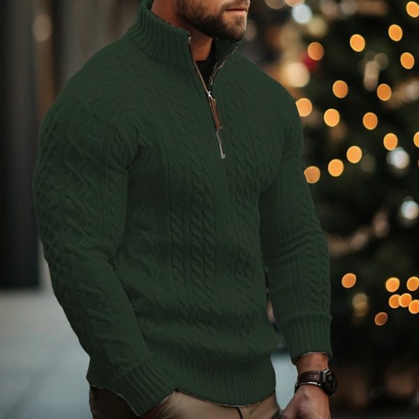 Men's Knitwear Half Zipper Coat Solid Color Twisted Thickened Sweater - Image 3