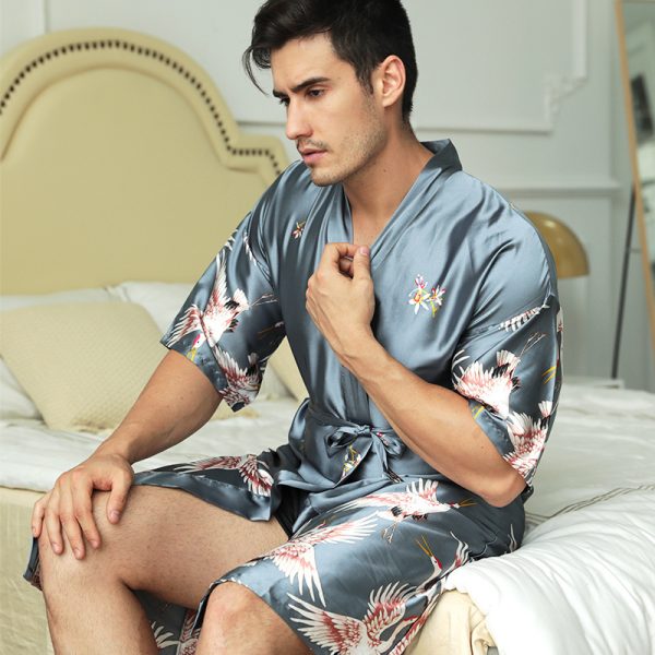 Mid-length Printed Artificial Silk Nightgown Men's Groom Best Man Morning Gowns Sexy Pajamas - Image 4