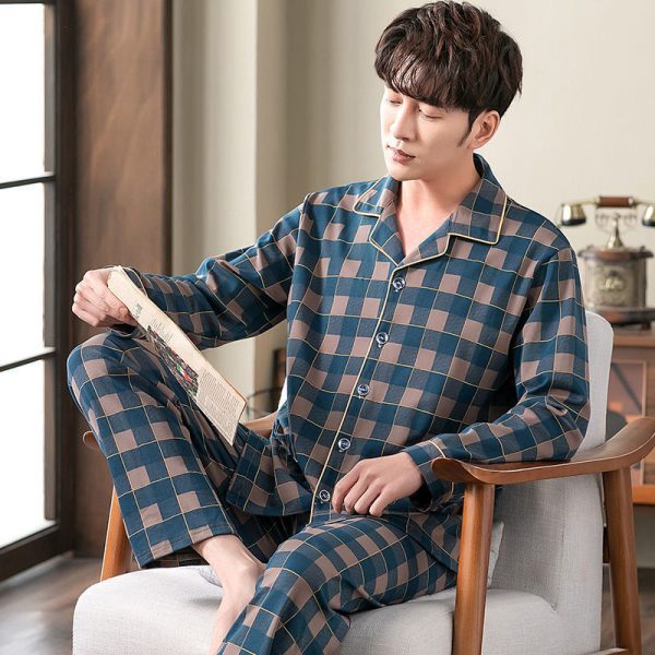 Men's Autumn And Winter Cotton Long-sleeved Trousers Thin Pajamas Loose Home Wear Suit Men - Image 10