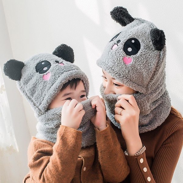 Winter boys and girls bib hat one-piece baby hat ear protection panda head hat - Image 2