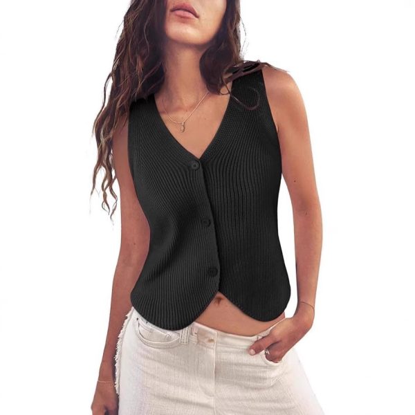 European And American Spring And Summer Women's Knitted Vest Top V-neck - Image 3