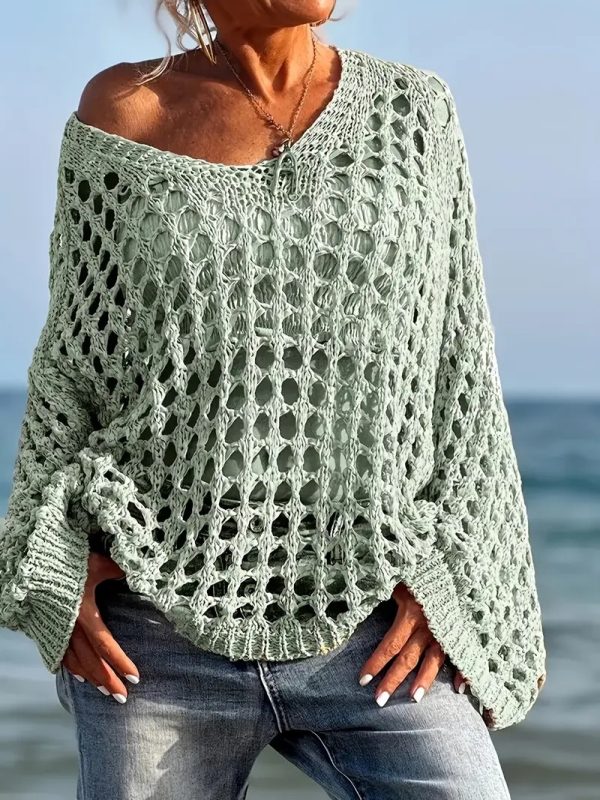 Loose Leisure All-matching Hollow Long Sleeve Plus Size Women's Knitted Sweater - Image 6