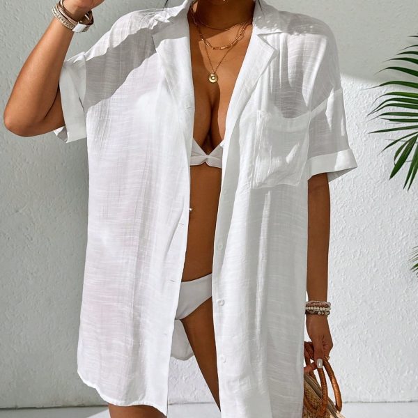 Women Simple Solid Color Short Sleeve Kimono Cover Up